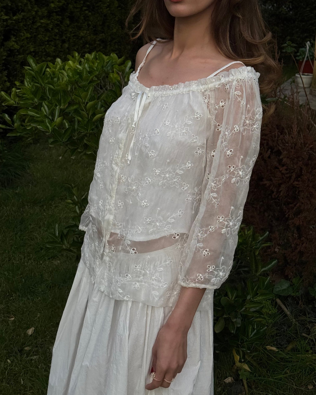 Off-Shoulder Sheer Blouse