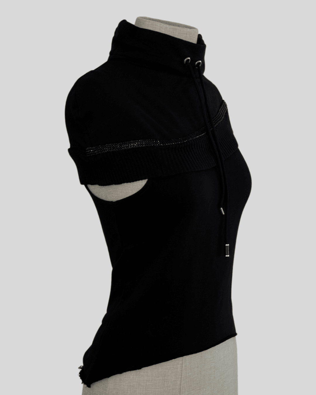 Asymmetrical Sleeve Black Blouse