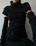 Asymmetrical Sleeve Black Blouse