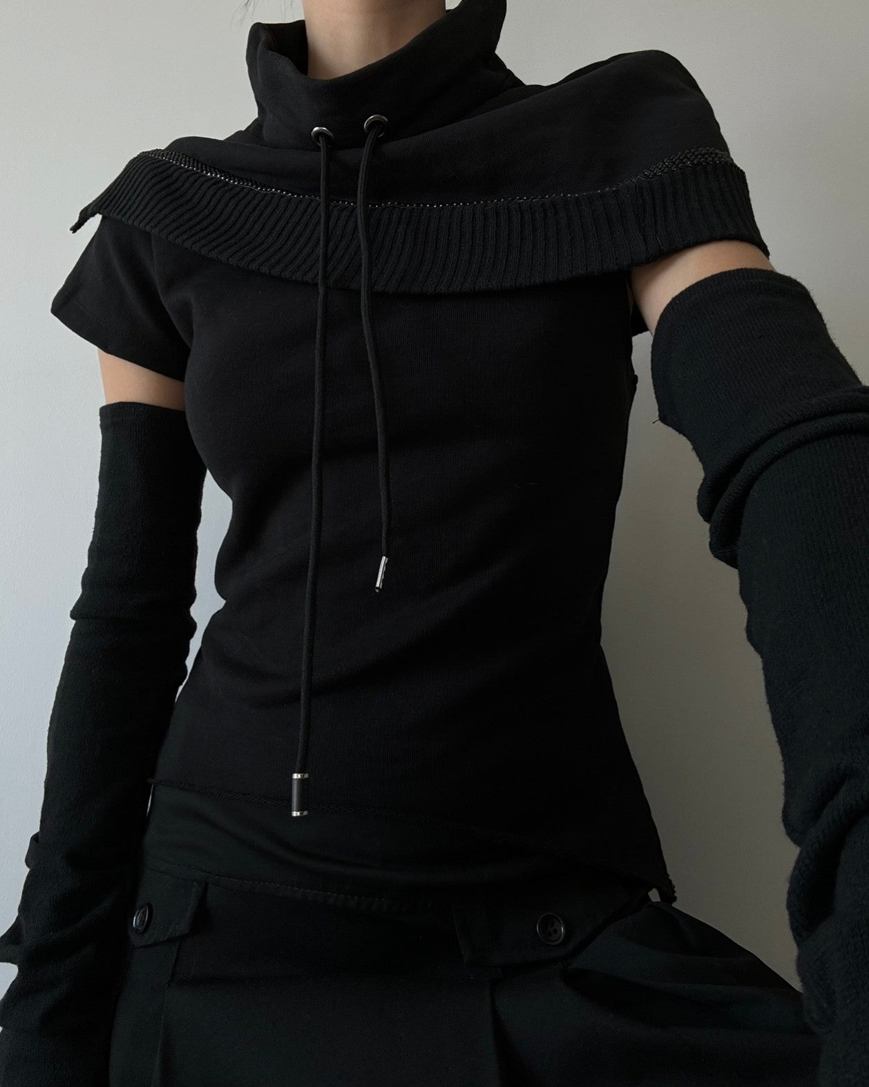 Asymmetrical Sleeve Black Blouse