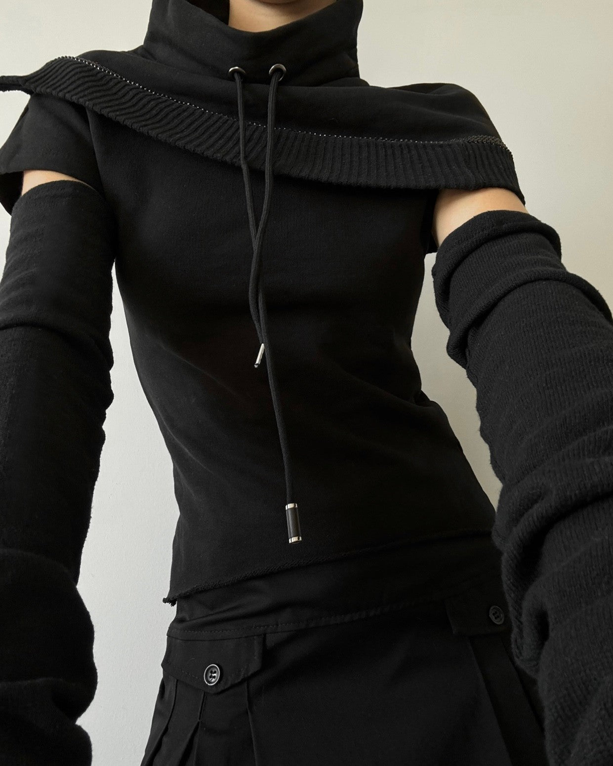 Asymmetrical Sleeve Black Blouse