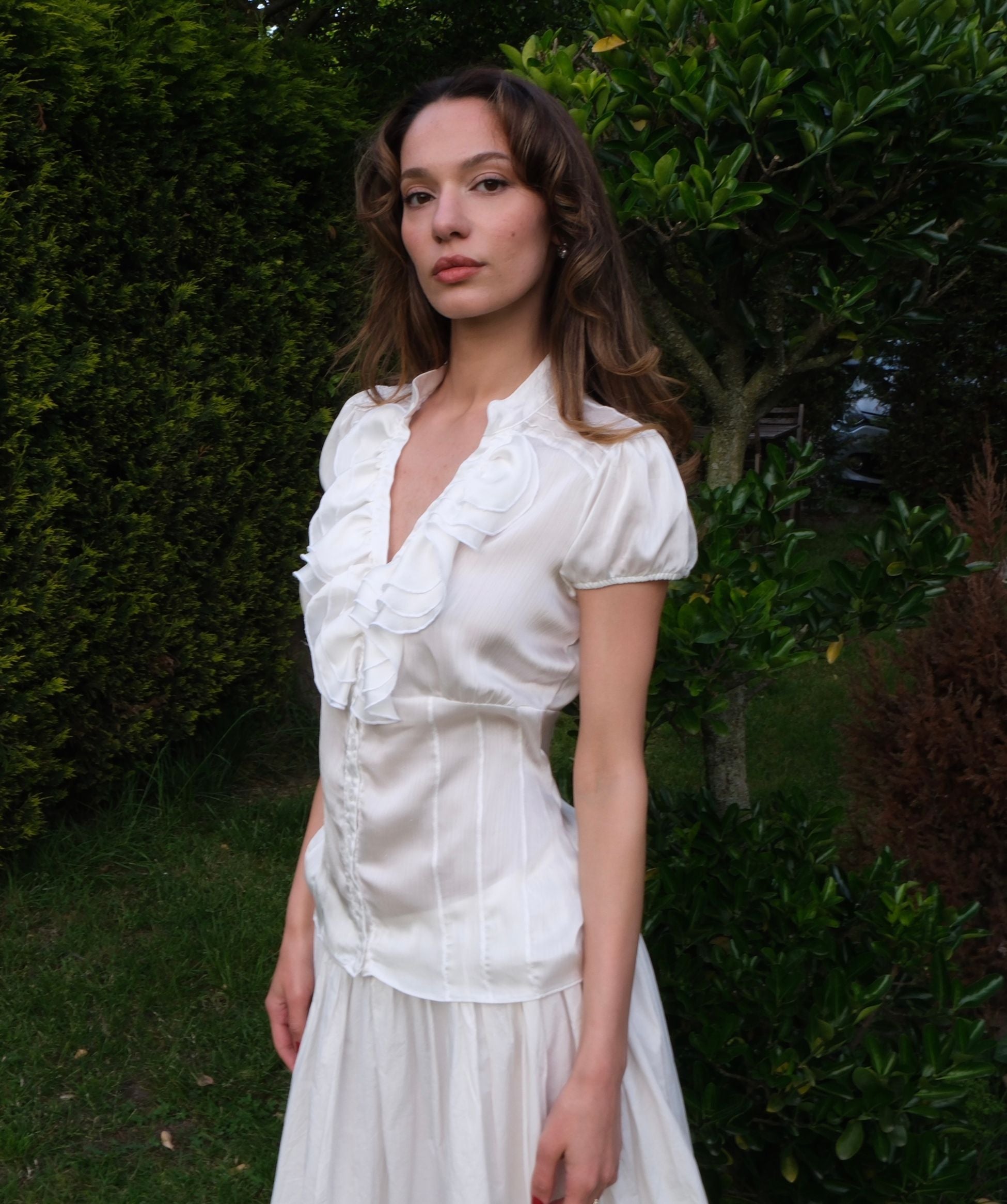 Ecru Blouse with Collar Detail